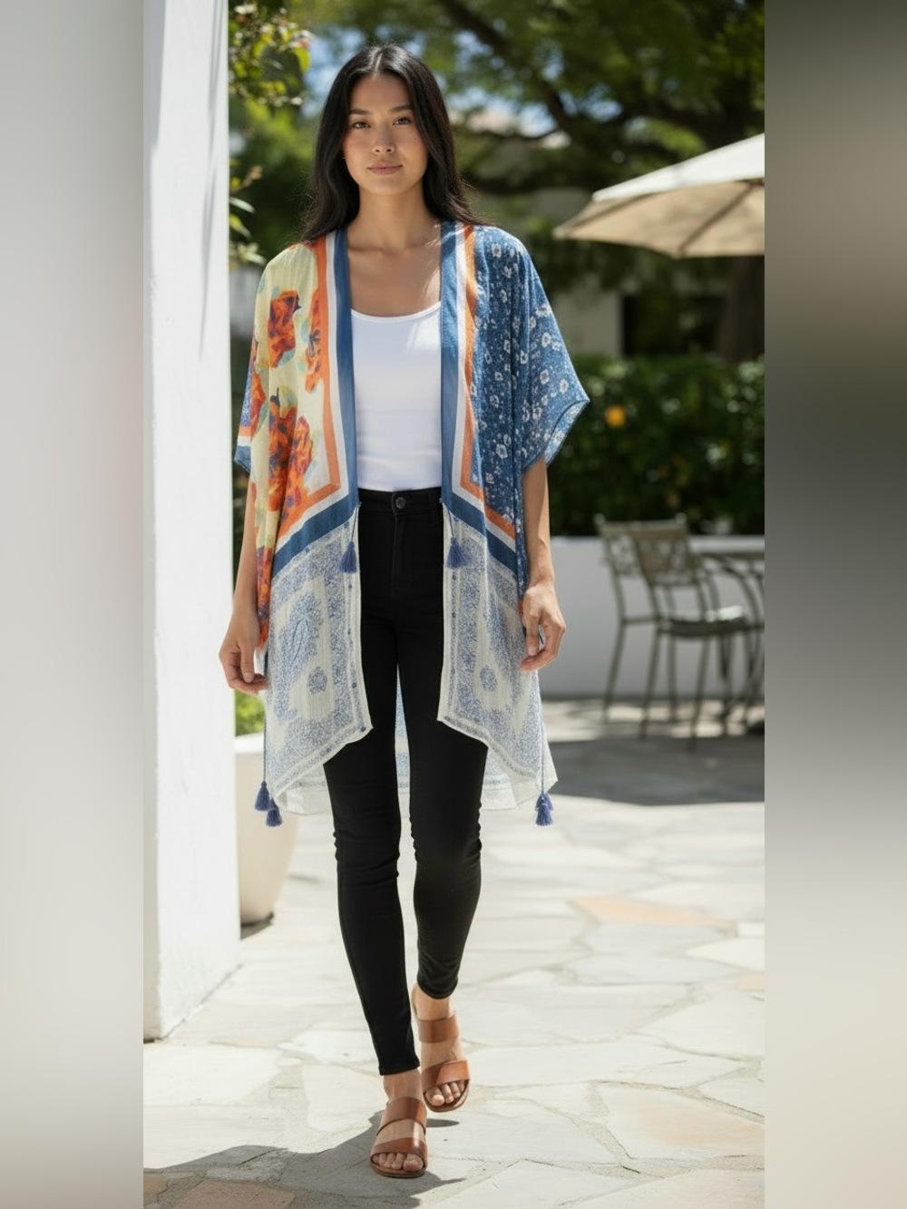 Aratta Silent Journey Sheer Duster Metallic Thread & Tassel Mixed Floral, OS